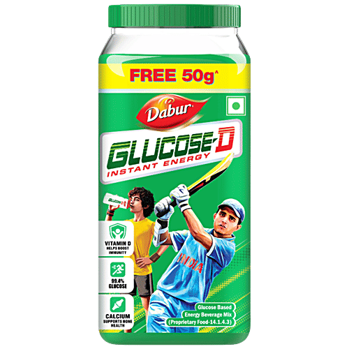 Dabur Glucose-D Instant Glucose, 200 g (Get 50 g Free) Calcium + Vitamin D, 99.4% Glucose