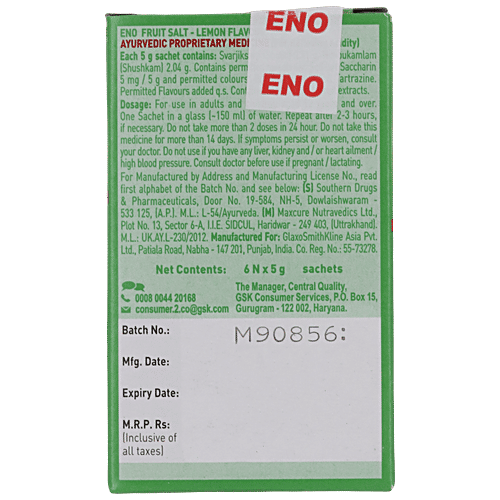 Buy Eno Fruit Salt Lemon Flavor 5 Gm Pouch Online at the Best Price of
