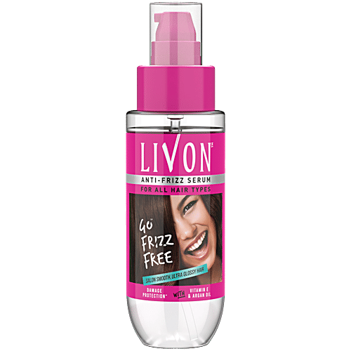 Livon Serum Anti-frizz Serum - For All Hair Types, Damage Protection, With Vitamin E & Argan Oil, 50 ml  With Vitamin E & Argan Oil