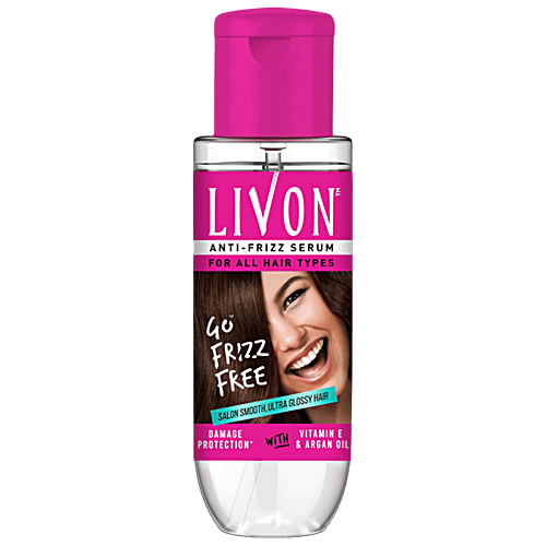 Livon Serum Anti-frizz Serum - For All Hair Types, Damage Protection, With Vitamin E & Argan Oil, 20 ml With Vitamin E & Argan Oil