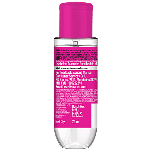 Livon Serum Anti-frizz Serum - For All Hair Types, Damage Protection, With Vitamin E & Argan Oil, 20 ml With Vitamin E & Argan Oil