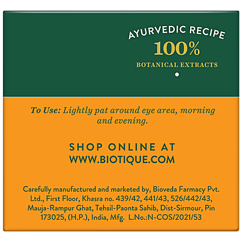 BIOTIQUE Anti-Ageing Eye Cream - Almond, See Wrinkle-Free Revitalized Skin, 15 g Carton 100% Botanical Extracts