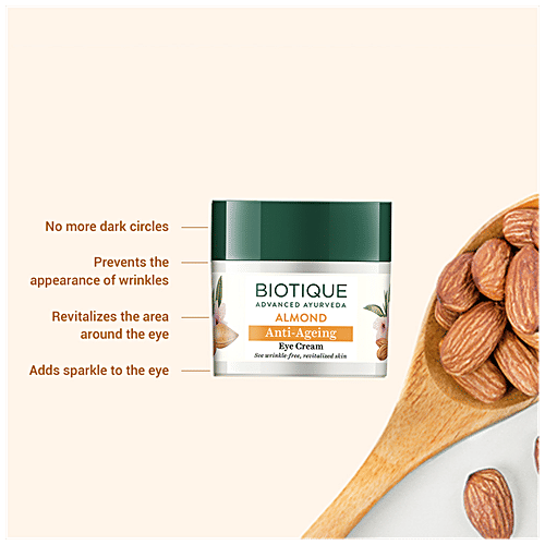 BIOTIQUE Anti-Ageing Eye Cream - Almond, See Wrinkle-Free Revitalized Skin, 15 g Carton 100% Botanical Extracts