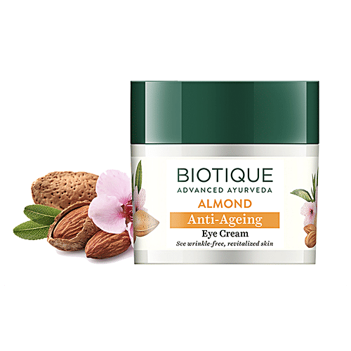 BIOTIQUE Anti-Ageing Eye Cream - Almond, See Wrinkle-Free Revitalized Skin, 15 g Carton 100% Botanical Extracts
