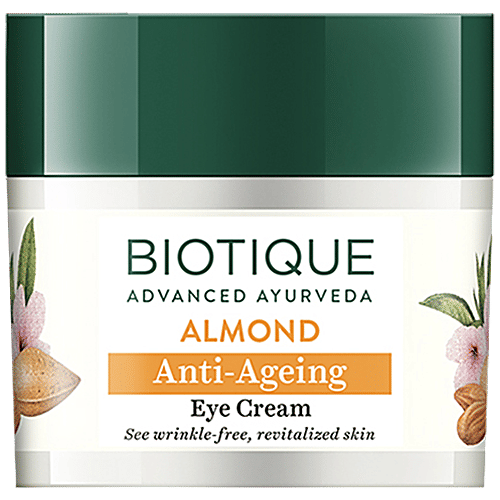 BIOTIQUE Anti-Ageing Eye Cream - Almond, See Wrinkle-Free Revitalized Skin, 15 g Carton 100% Botanical Extracts