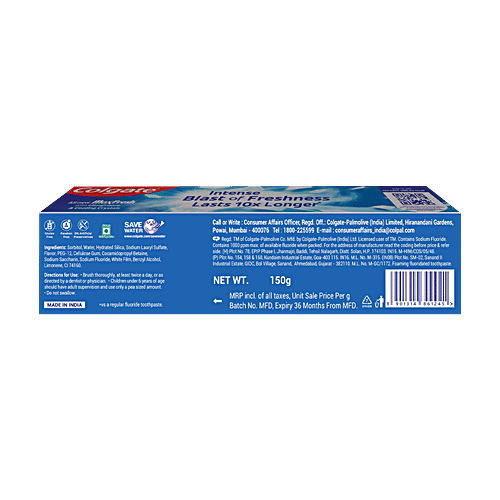 Colgate MaxFresh Toothpaste - Peppermint Ice, 150 g  Super Freshness & Intense Cooling, Blue Gel Paste with Menthol for Super Fresh Breath