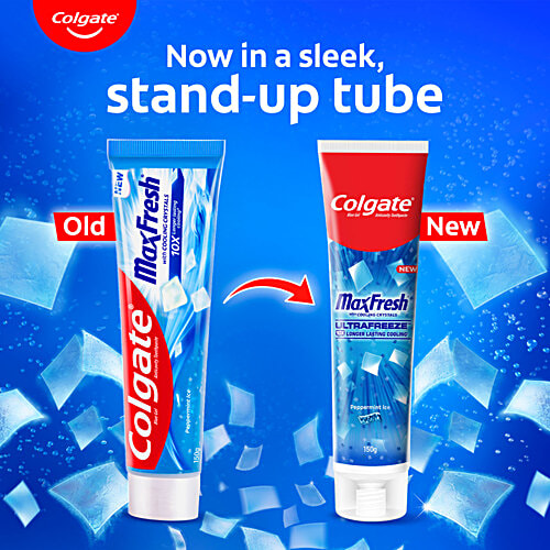 Colgate MaxFresh Toothpaste - Peppermint Ice, 150 g  Super Freshness & Intense Cooling, Blue Gel Paste with Menthol for Super Fresh Breath