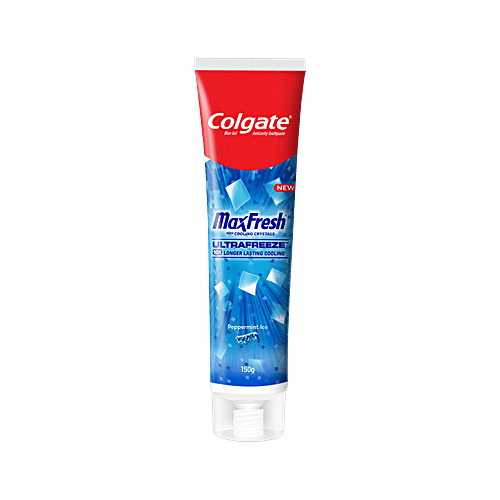 Colgate MaxFresh Toothpaste - Peppermint Ice, 150 g  Super Freshness & Intense Cooling, Blue Gel Paste with Menthol for Super Fresh Breath