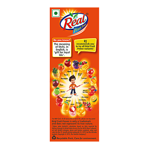 Real India's No.1 Juice - Litchi, 180 ml  