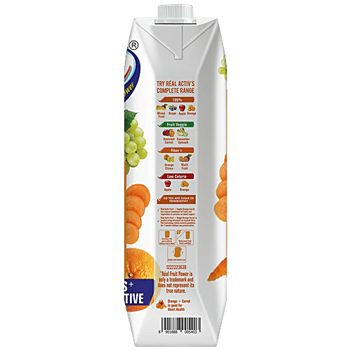 Real Activ Fruit+ Beverage - Veggie,Orange & Carrot , No Added Sugars & Preservatives, 1 L  No Added Sugar, No Added Preservative