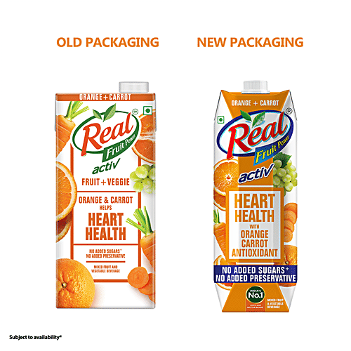 Real Activ Fruit+ Beverage - Veggie,Orange & Carrot , No Added Sugars & Preservatives, 1 L  No Added Sugar, No Added Preservative