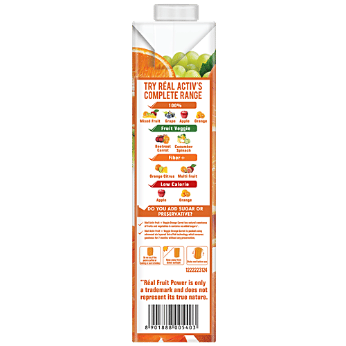 Real Activ Fruit+ Beverage - Veggie,Orange & Carrot , No Added Sugars & Preservatives, 1 L  No Added Sugar, No Added Preservative