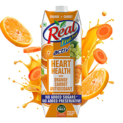 Real Activ Fruit+ Beverage - Veggie,Orange & Carrot , No Added Sugars & Preservatives, 1 L  No Added Sugar, No Added Preservative