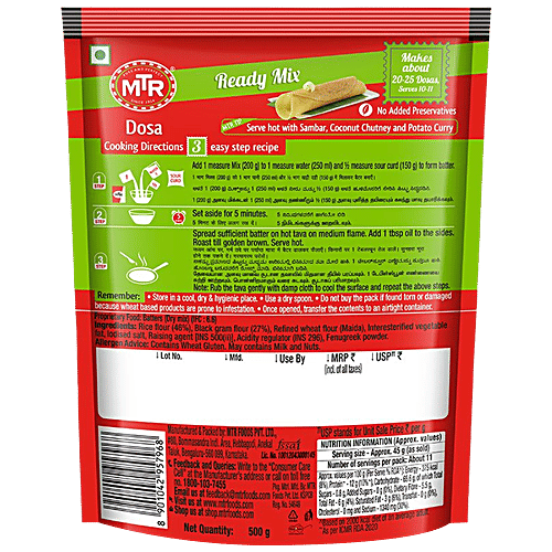 MTR Dosa Mix, 500 g Pouch Natural Protein, Goodness of Grains