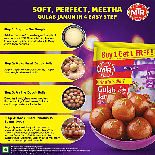 MTR Gulab Jamun Mix - Easy To Make, 160 g (Buy 1 Get 1 Free) No Artificial Colour & No Artificial Flavour