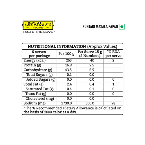 Mother's Recipe Punjabi Masala Papad, 180 g Pouch Crispy & Flavourful