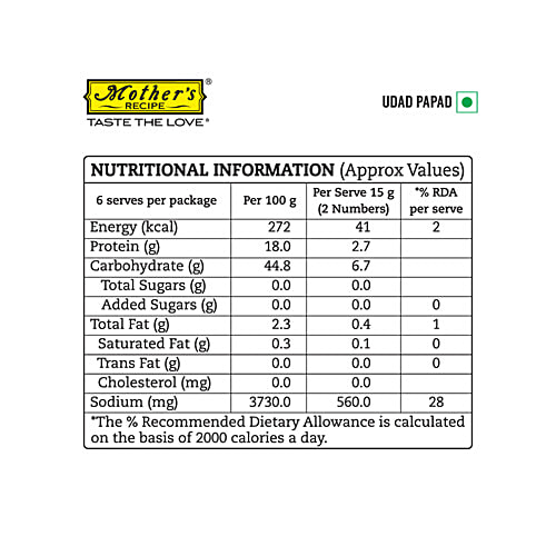 Mother's Recipe Udad Papad, 180 g Pouch Crispy & Flavourful