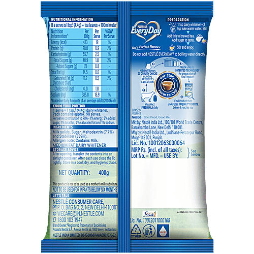 Nestle EveryDay Dairy Whitener, 400 g  Medium Fat Milk Powder, Thick & Tasty
