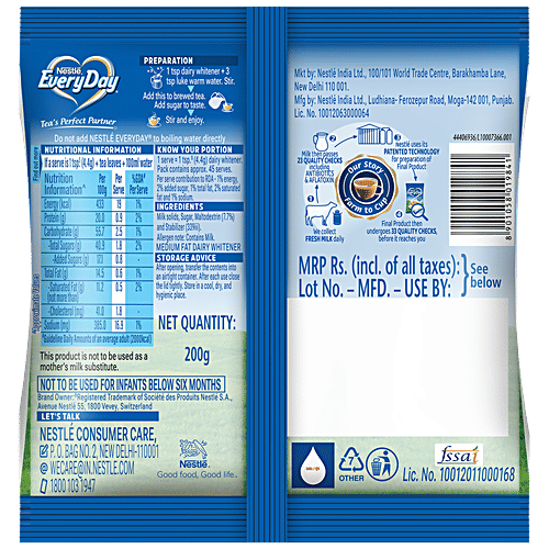 Nestle EveryDay Dairy Whitener, 200 g  Thicker & Tastier, Medium Fat Milk Powder