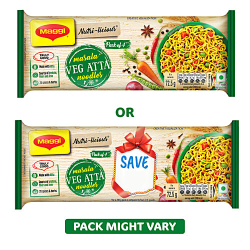 Maggi Nutri-Licious Masala Veg Atta Instant Noodles, 290 g  Made with Atta, Source of Protein, Fibre & Iron,