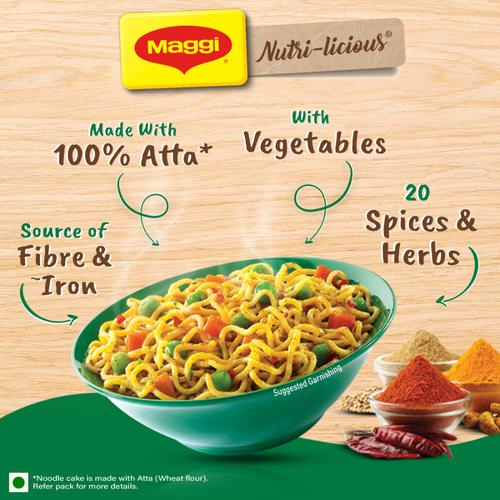 MAGGI  Nutri-Licious Masala Veg Atta Noodles - Herbs & Spice Blend, Iron & Fibre Rich, 290 g (Pack of 4) 