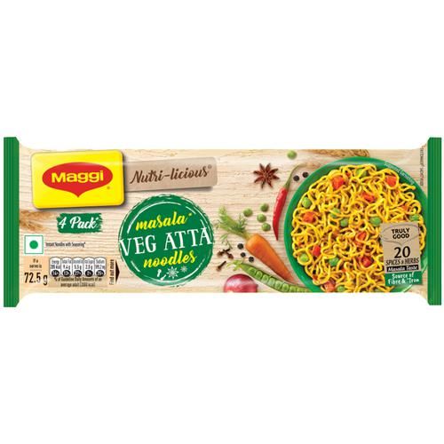 MAGGI  Nutri-Licious Masala Veg Atta Noodles - Herbs & Spice Blend, Iron & Fibre Rich, 290 g (Pack of 4) 