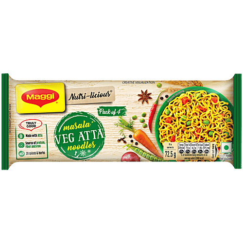 Maggi Nutri-Licious Masala Veg Atta Instant Noodles, 290 g  Made with Atta, Source of Protein, Fibre & Iron,