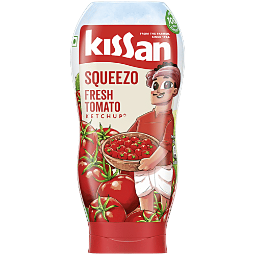 Kissan Fresh Tomato Ketchup Squeeze, 450 g Bottle No Trans Fat