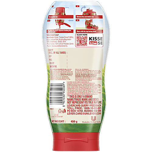 Kissan Fresh Tomato Ketchup Squeeze, 450 g Bottle No Trans Fat