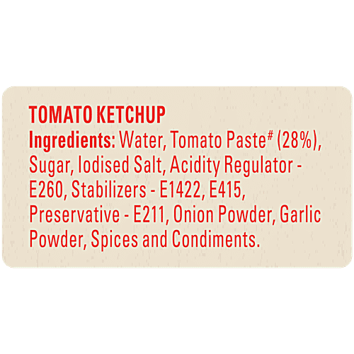 Kissan Fresh Tomato Ketchup Squeeze, 450 g Bottle No Trans Fat