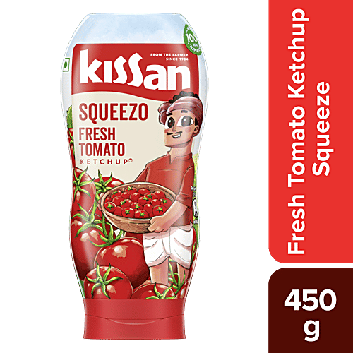 Kissan Fresh Tomato Ketchup Squeeze, 450 g Bottle No Trans Fat