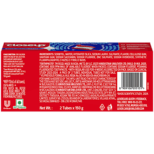 Closeup Toothpaste, 150 g (Pack of 2) Long lasting 18 Hours of Fresh Breath