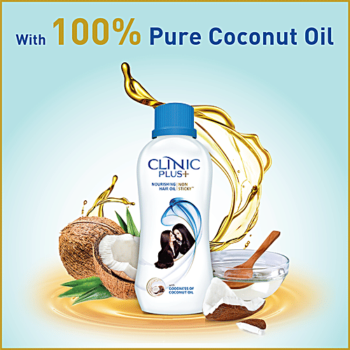 Clinic Plus Nourishing Non-sticky Hair Oil - Reduces Hair Breakage, With Goodness of Coconut Oil, 100% Pure, 200 ml  100% Pure