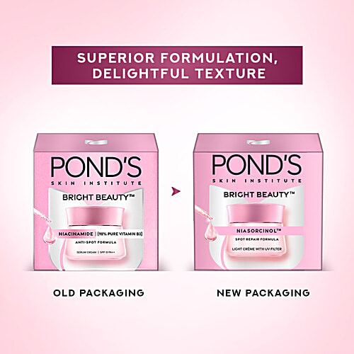 Ponds Bright Beauty Light Cream With UV Filter & Niasorcinol, 24 g  