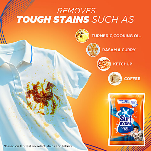 Surf Excel Quick Wash Detergent Powder, 500 g  Removes Tough Stain