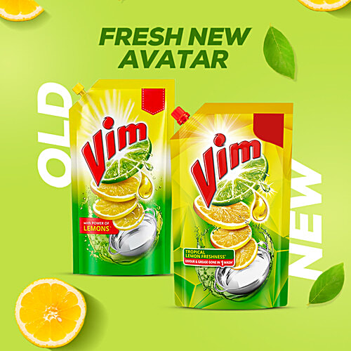 Vim Lemon Dishwash Liquid Gel, 130 ml Pouch Leaves no Residue, Soft on Hands