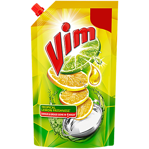Vim Lemon Dishwash Liquid Gel, 130 ml Pouch Leaves no Residue, Soft on Hands