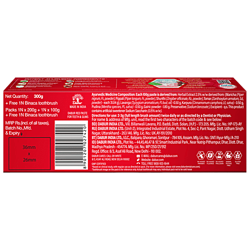 Dabur Red India's No.1 Ayurvedic Fluroide Free Paste, 300 g  