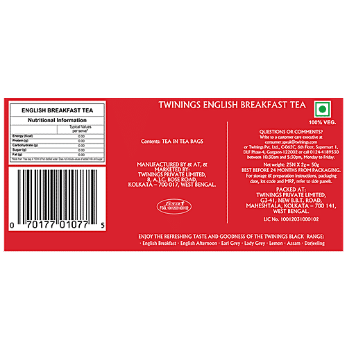 Twinings English Classics Breakfast Tea, 25 pcs Carton Rich, Robust & Satisfying