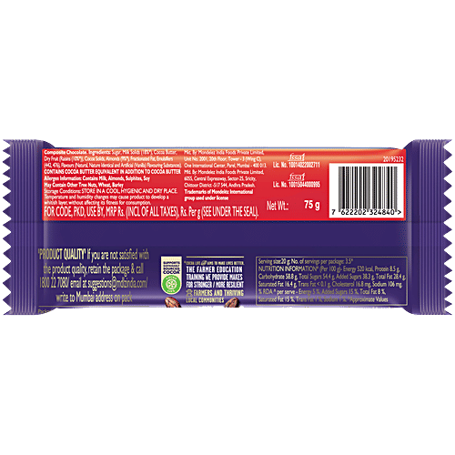 Cadbury Dairy Milk Fruit & Nut Chocolate Bar, 75 g Goodness of Crunchy Nuts & Dried Raisins, Sustainably Sourced Cocoa, Perfect for Gifting on Special Occasions