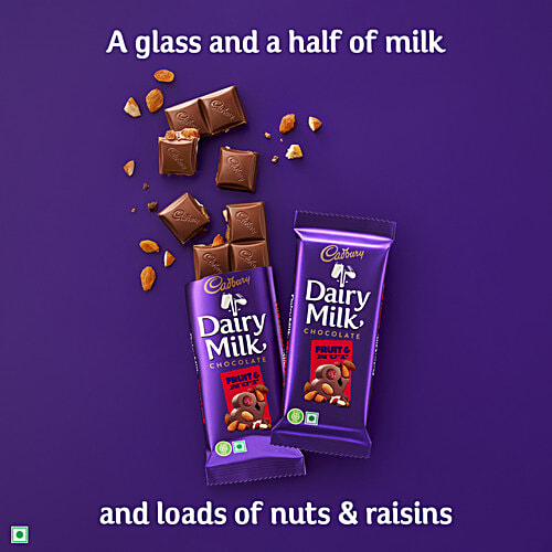 Cadbury Dairy Milk Fruit & Nut Chocolate Bar, 75 g Goodness of Crunchy Nuts & Dried Raisins, Sustainably Sourced Cocoa, Perfect for Gifting on Special Occasions