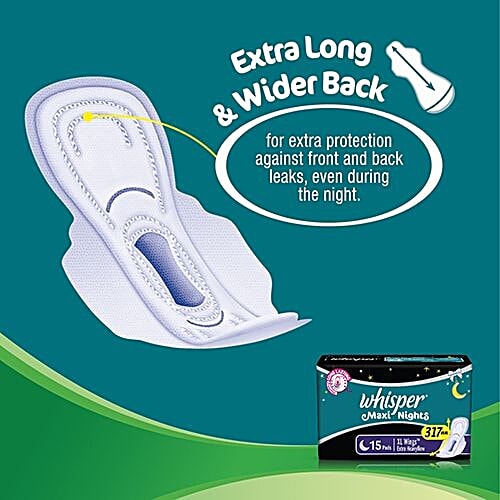 Whisper  Sanitary Pads - Maxi Nights XL Wings Extra Heavy Flow, 15 Pads  