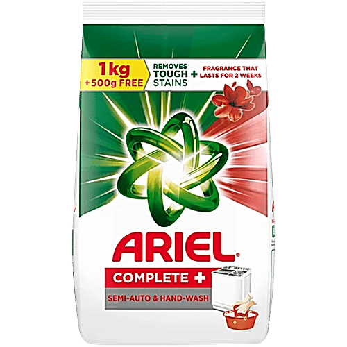 Ariel Complete Detergent Powder - Removes 100 Tough Stains, 1.5 kg (Get 1 kg + 0.5 kg Free) 