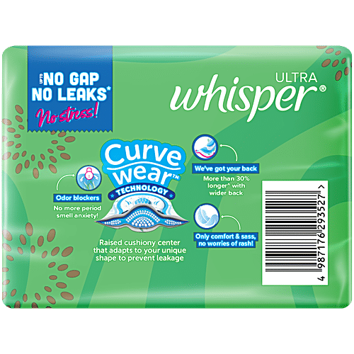 Whisper Ultra Up To No Gap No Leaks Sanitary Pads, XL+, 7 pcs  Dual Action Gel, Dri Weave