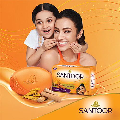 Santoor Sandal & Turmeric Bathing Soap, 125 g (Pack of 4)