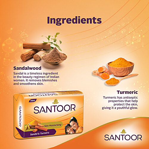 Santoor Sandal & Turmeric Bathing Soap, 125 g (Pack of 4)