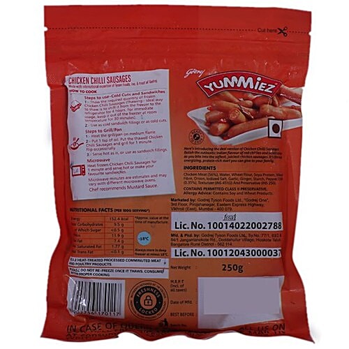 Yummiez Chicken Chilli Sausages, 250 g Pouch 