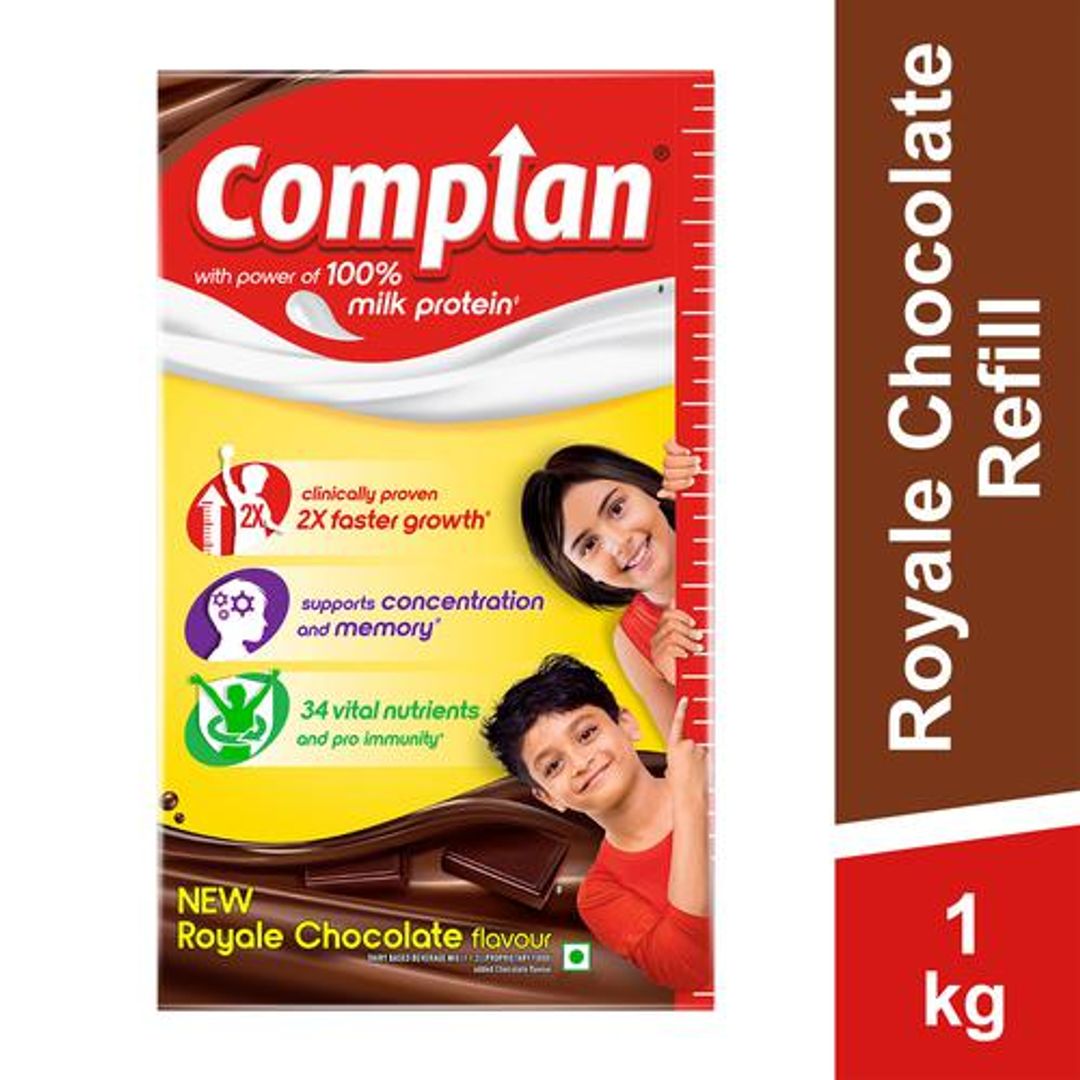 Complan Royale Chocolate Nutritious Health Drink - Vitamin C & A Supports Kids Immune, Clinically Proven For 2X Faster Growth Formula, 1 kg Carton