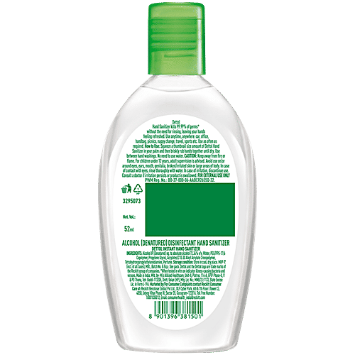 Dettol Original Instant Hand Sanitizer, 52 ml Bottle Alcohol Based, Kills 99.9% of Germs without Water