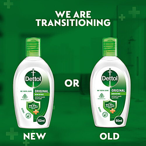 Dettol Original Instant Hand Sanitizer, 52 ml Bottle Alcohol Based, Kills 99.9% of Germs without Water